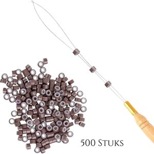 Thef - Set 500 Microringen - Micro Ring Loopnaald - Hairextensions- Haarverlenging - Haarstyling - Bruin