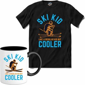 Ski Kid | Skiën - Bier - Winter sport - T-Shirt met mok - Unisex - Zwart - Maat 4XL