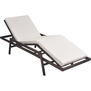 vidaXL Ligbed Poly Rattan Bruin met Kussen Ligbed - Tuinstoel - Lounge Stoel - Relaxfauteuil - Buitendrankje