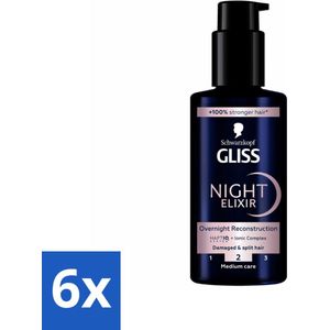 Gliss - Haarserum - Night Elixer Overnight Reconstruction - Tegen Gespleten Haarpunten - 100 ml - Voordeelverpakking - 6 stuks