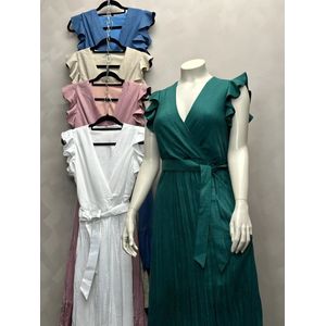 Dames Maxi Wrap Jurk – Elegante Plissé Zomerjurk - S, Blue