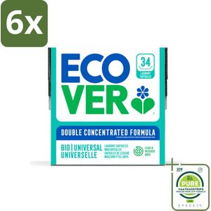 Ecover - Waspods - Universeel - Geconcentreerde formule - 34 wasbeurten - Voordeelverpakking - 6 stuks - Wascapsules - Wasmiddelen