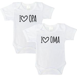 Romper - I love opa & i love oma - maat: 56 - korte mouwen - kleur: wit - 2 stuks