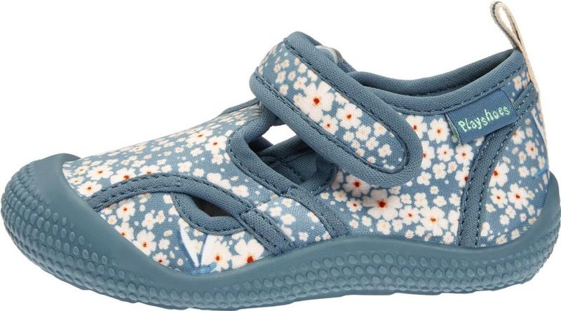 PLAYSHOES - Huisschoenen - Petrol - Bloemenprint - Velcro Sluiting