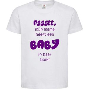 Shirt Aankondiging zwangerschap Pssstt, Mama heeft een baby in haar buik! | korte mouw | wit/paars | maat 86/92 zwangerschap aankondiging bekendmaking Baby big sis bro sister brother Grote Zus Broer