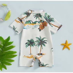 Zwempak voor Jongens - Maat: 92/98 - Thema: Palmbomen - Badpak / UV Zwem Pak - Unisex - Zonbescherming - Hoge Kwaliteit - Inclusief Muts / Hoedje - Vakantie & Zwembad - Zwemmen - Baby Badpak - Baby Zwemmen - Babybadpak - Zomer UV Badpakje UPF50+