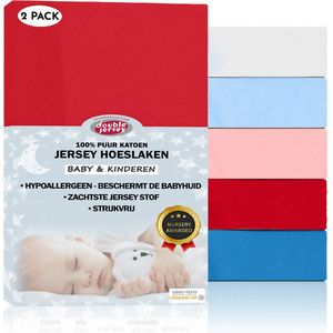 Double Jersey Baby - Kinder Hoeslaken - 2 Stuks - 100% Jersey Katoen - 70x140+20 Cm - Rood