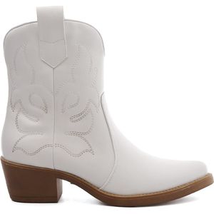 SmileFavorites® Dames Cowboylaarzen met Hak Kort - Wit - Imitatieleer - Maat 38