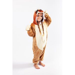 KIMU Onesie Luiaard Pak - Maat 128-134 - Luiaardpak Kostuum Bruin Sloth - Kinder Zacht Huispak Jumpsuit Dierenpak Pyjama Jongen Meisje Festival