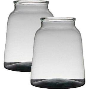 2x stuks transparante/grijze stijlvolle vaas/vazen van gerecycled glas 23 x 19 cm - Bloemen/boeketten vaas voor binnen gebruik
