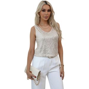 Livano Topje Dames - Kleding - Shirt - Blouse - Kort - Volwassen - Abrikoos - Maat XL