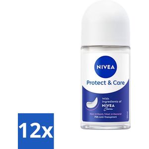 12 x Nivea - Deodorant - Roller - Protect & Care - 48 Uur Lang Werkend - 50 ml - NIVEA Deodorant - Anti-transpirant - 48 Uur Bescherming - Deodorant Roller - Alcoholvrij