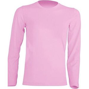 JHK kinder t-shirt lange mouw kleur pink maat 9-11 jaar (140) - Set van 2 stuks