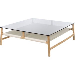 Gazzda Fawn coffee table houten salontafel whitewash - met glazen tafelblad grey - 120 x 60 cm