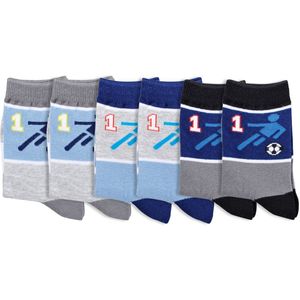 Kindersokken | Grappige sokken | Print: Voetbal | Kleur: Grijs | Maat: Diverse maten | 6 paar