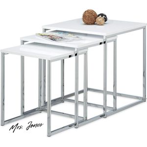 Mrs. Jones Premium Collection Bijzettafel set van 3 - Salontafel - Hout en Metaal - Modern Design - Wit - HxBxD: ca. 42x40x40 cm .