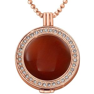Quiges - Munthouder met Ketting en Munt 33mm Cat's Eye Honing - Roségoudkleurig met Zirkonia - ERHS698