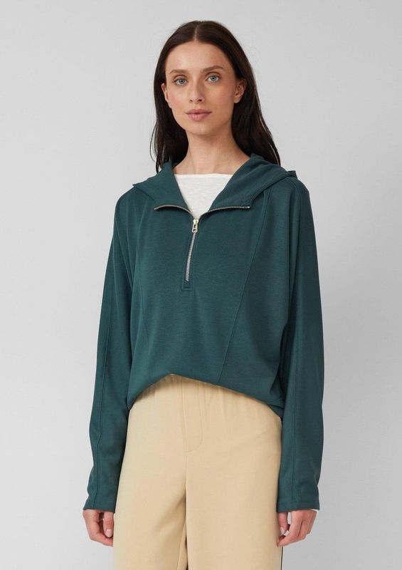 s.Oliver - Sweatshirt - Zacht - Scuba Hoodie - Vleermuismouwen - Halve Rits