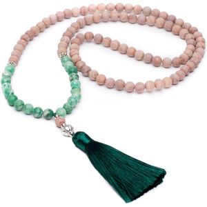 Zentana Rhodochrosiet Mala - Jaspis & Kwastje - Mala Ketting - Geluk