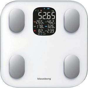 Klausberg 7855 - Slimme Bluetooth Personenweegschaal met Lichaamsanalyse – Gewicht, BMI, Vetpercentage, Spiermassa, Kleurendisplay - Wit