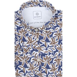 Blue Industry - Short Sleeve Overhemd Print Donkerblauw - Heren - Maat 39 - Slim-fit
