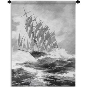 Wandkleed Zeilschepen Illustratie - Vintage illustratie van een zeilschip Wandkleed katoen 120x160 cm - Wandtapijt met foto XXL / Groot formaat!