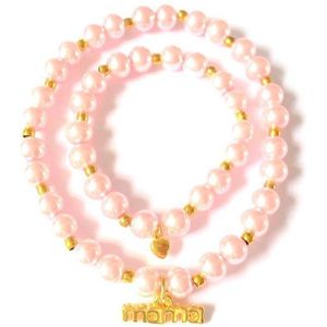 Pink Pearls Gold Mama & Baby Girl armbandenset