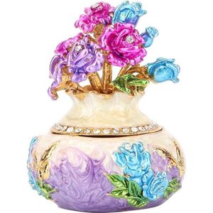 Metalen Sieraden Doos Ambachtelijke Verzamelobjecten - Hoogwaardige Emaille Geschilderd Diamant - Goud Vaas Ambachten Cadeaus (Paars) .