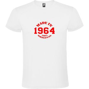 Wit T-Shirt met “Made in 1964 / 100% Original “ Afbeelding Rood Size XXXXXL