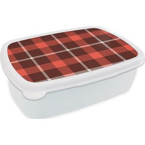 Broodtrommel Wit - Lunchbox - Brooddoos - Schotse ruit - Plaid - Rood - Patronen - 18x12x6 cm - Volwassenen