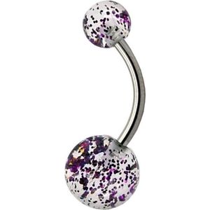 Fako Bijoux® - Navelpiercing - Acryl & RVS - Glitter - Paars