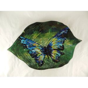 Glazen schaal - 37 cm breed - bladvorm schaal Butterfly - decoratief glaswerk