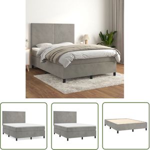The Living Store Boxspring met matras fluweel lichtgrijs 140x200 cm - Boxspring - Bed Frame - Velvet Bed - Grijs Bed - King Size Bed