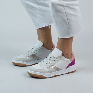 Manfield - Dames - Witte leren sneakers met suède details - Maat 41