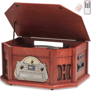 10-in-1 Platenspeler met Bluetooth, Luidsprekers, CD, Cassette, Radio en USB - Nostalgische Draaitafel voor Vinyl