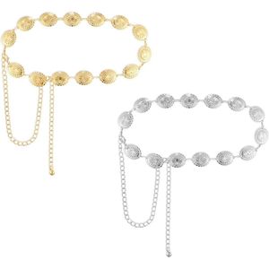 Allecto Plus - 2 Stuks Western Kettingriemen voor Vrouwen - Zinklegering - Cowgirl Riemen - Vrouwen Meisjes - Accessoires voor Jeans Jurken - Goud Zilver - Trendy Modieuze Stijl