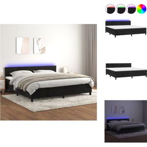 vidaXL Boxspring - Zwart fluwelen bed met verstelbaar hoofdbord en LED-verlichting - Pocketvering matras - Huidvriendelijk topmatras - 203x200x78/88cm - Bed