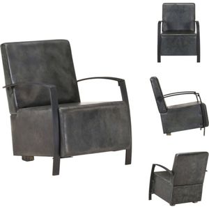 vidaXL Retro Zitstoel - Echt Leer - Verweerd Grijs - 64 x 77 x 80 cm - Montage vereist - Fauteuil