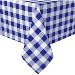 Geruit vierkant tafelkleed van polyester, vuilafstotend, waterafstotend en kreukvrij, wasbaar tafelkleed voor eetkamer, feest, tuin, 110 x 140 cm, blauw en wit