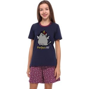 Merry Style Meisjes Pyjama - Korte mouwen - Korte broek - Katoen – marineblauw/sterren – 170 - MS-MS10-241-PJ