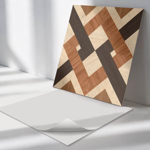 Wallfluent Vinyl Wandpaneel - Geometrisch houtpatroon PVC Muurpaneel - 50 cm x 50 cm - Bruin PVC wandpaneel - 4 stuks - Vierkant Wandbekleding Vinyl - Texturen Wandpaneel - Zelfklevende Wandbekleding - Wandpaneel Keuken en Badkamer