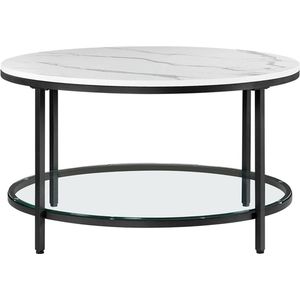 Rootz Salontafel in witte marmerlook - Moderne tafel - Stalen frame van spaanplaat - Blad van gehard glas - Stijlvol ontwerp - Lichtgewicht - Eenvoudige montage - 80 cm x 44,5 cm (Ø x H)