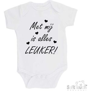 100% katoenen Romper ""Met mij is alles LEUKER!"" Unisex Katoen Wit/zwart Maat 56/62