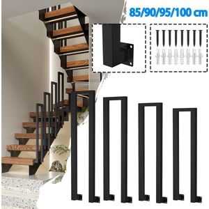 95 cm U-vormige trapleuning voor binnen en buiten Leuning Zwart Leuning Trap IJzer Handgreep Trap U-vorm Trapleuning voor trappen Gangen Loft Zolder (zijmontage type)