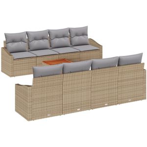 vidaXL - 7-delige - Tuin - Sofa - Set - met - Kussens - Beige - Poly - Rattan - Acacia