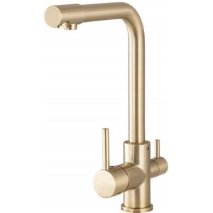 3-weg keukenkraan geborsteld goud met waterfilteraansluiting