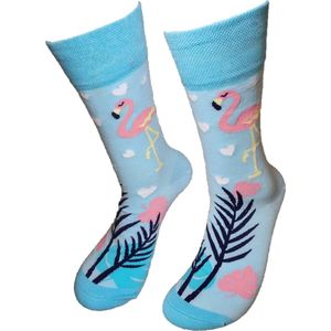 Verjaardag cadeau - Grappige sokken - Flamingo Hartjes sokken - Leuke sokken - Vrolijke sokken – Valentijn Cadeau - Luckyday Socks - Cadeau sokken - Socks waar je Happy van wordt – Maat 37-42