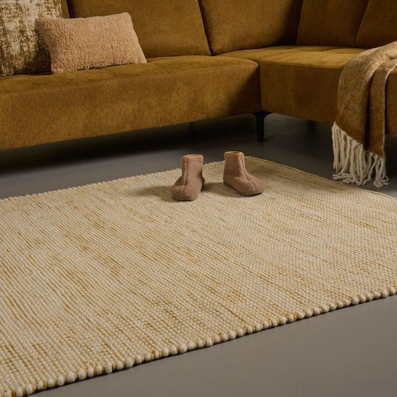 Vloerkleed - Stip - Mosterdgeel / Beige - 100% Wol - 160x230 cm