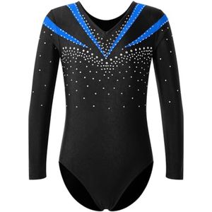 Turnpakje voor meisjes met lange mouwen en strass, voor dans en kunstschaatsen, geschikt voor 5-16 jaar