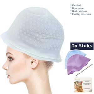 Haarkleuring mut 2 stuks Blauw en roze - Haar Highlighting cap – Blondeermuts – Haar kleuring – Magicap haarkleuring - Herbruikbare haarkleur Markering & tipping cap met metalen naald
